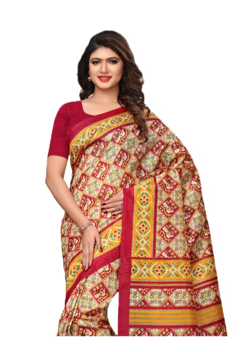 Beige, Maroon, Multi Color Bhagalpuri Silk Plain Work Saree only in Bigswipe