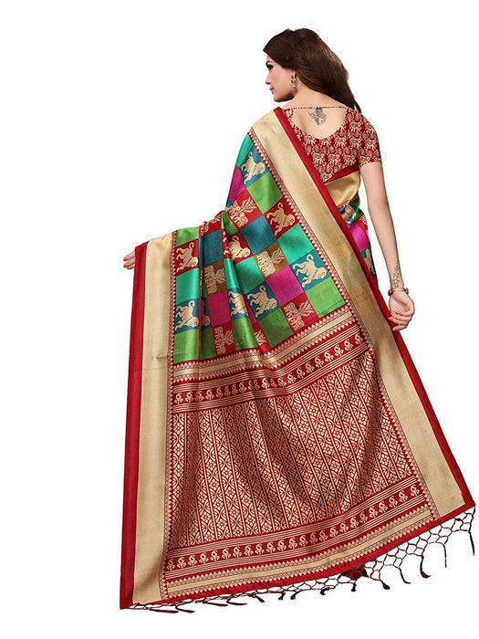 Maroon, Multi Color Poly Silk Saree only in Bigswipe