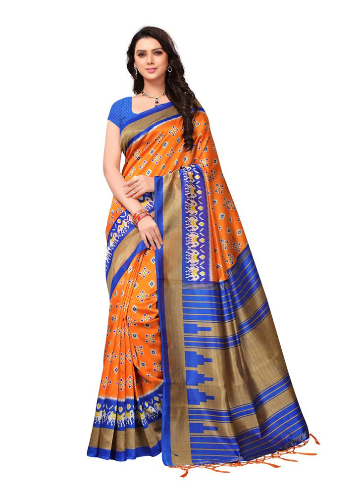 Orange, Blue, Multi Color  Poly Silk Saree only in Bigswipe