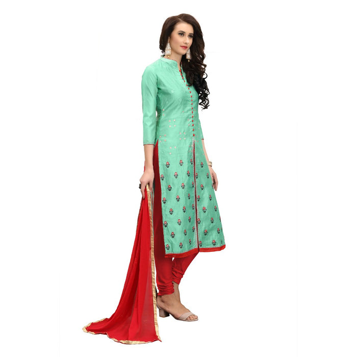 Chanderi Cotton Fabric Mint Green Color Dress Material only in Bigswipe