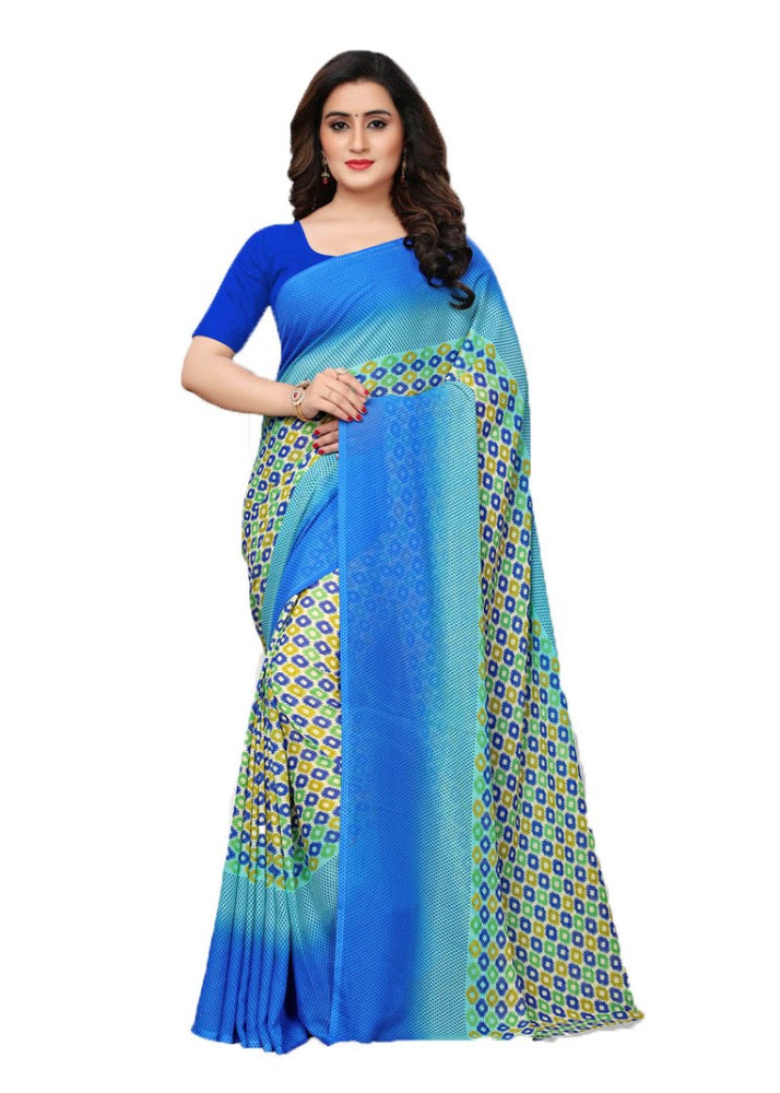 Blue, Multi Color Georgette Plain Work Saree only in Bigswipe