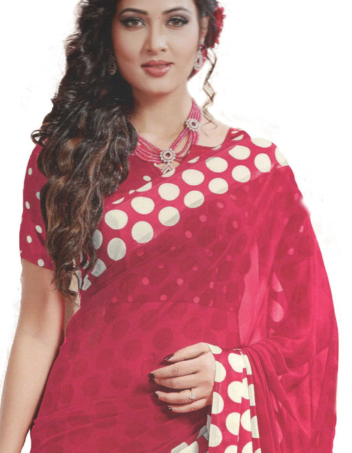 Georgette Digital Saree With Blouse-Dark Pink only in Bigswipe