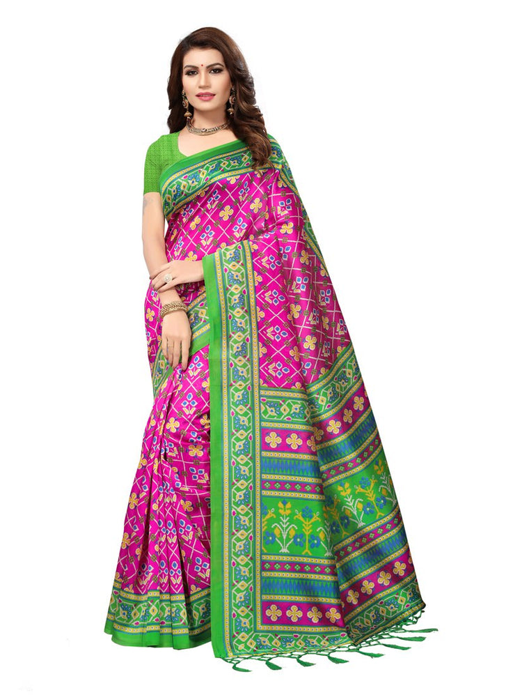 Pink, Green, Multi Color  Poly Silk Saree only in Bigswipe