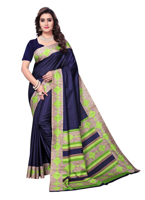 Navy Blue, Green Color  Vichitra Silk (Art Silk) Saree only in Bigswipe