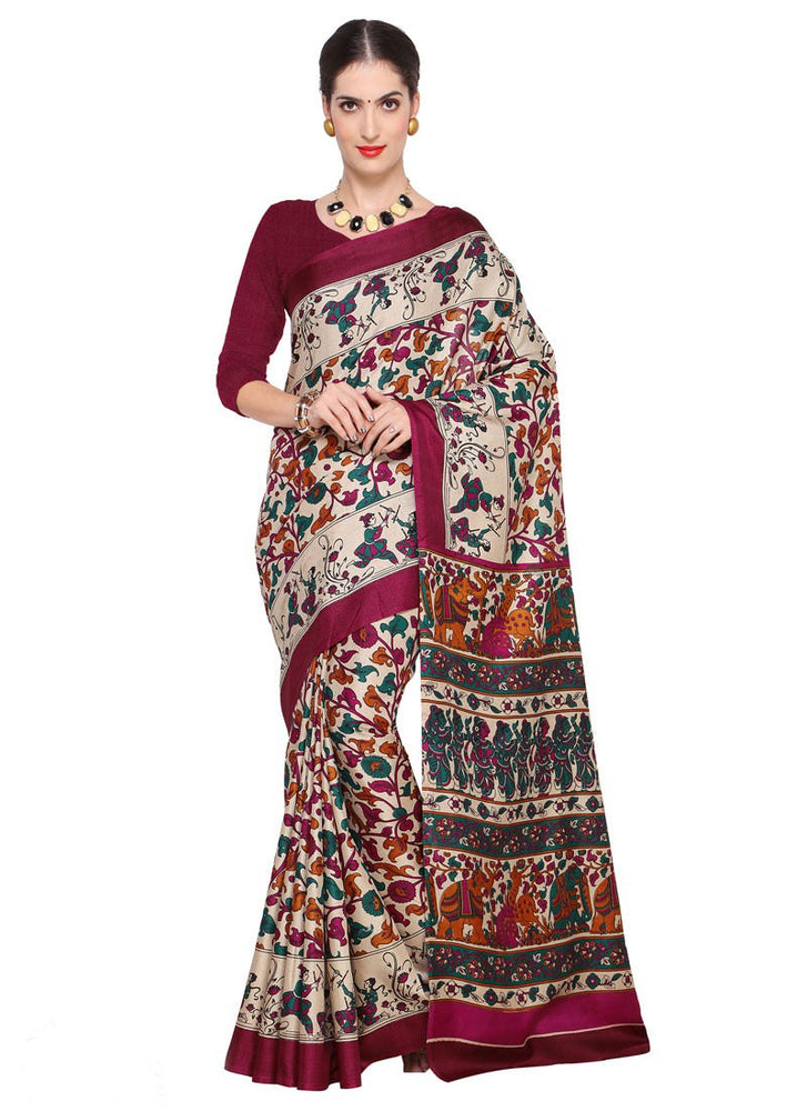 Beige,Magenta,Multi Color Art Silk Saree only in Bigswipe