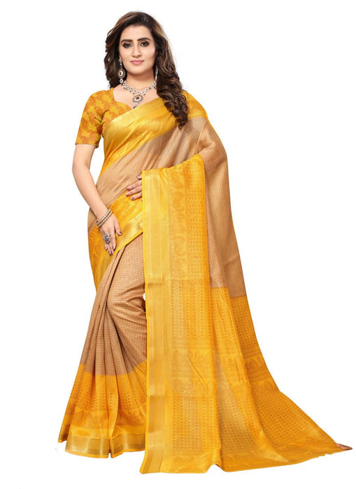 Beige, Yellow Color  Art Silk Saree only in Bigswipe