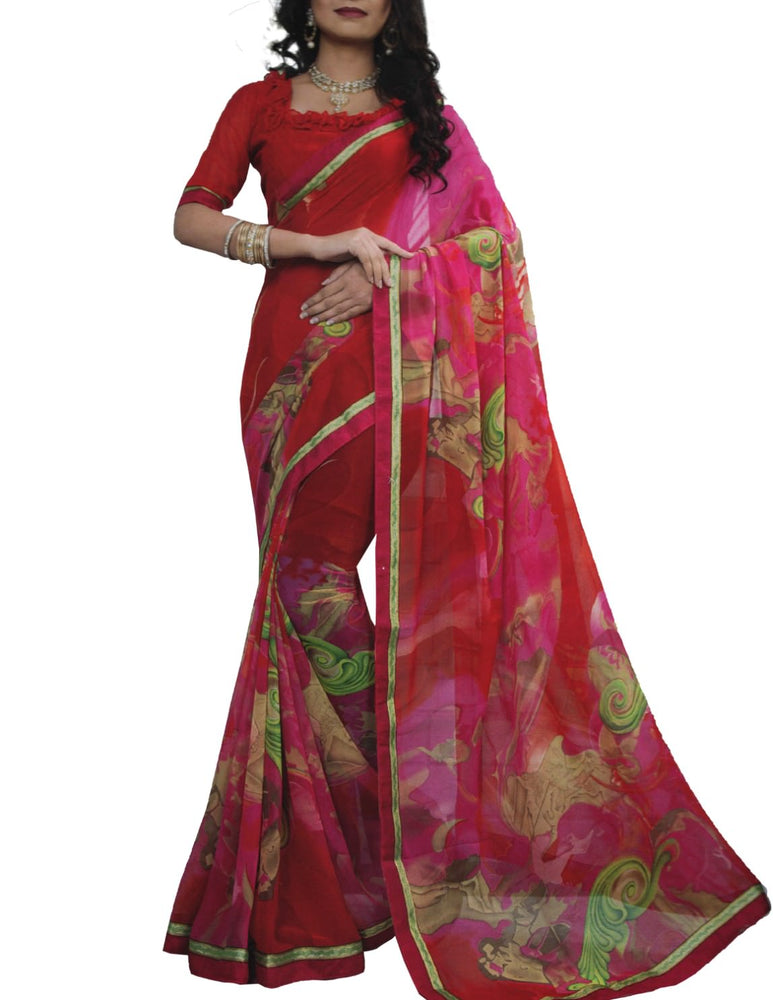 Chiffon Digital Color Printed Saree-Dark Pink only in Bigswipe