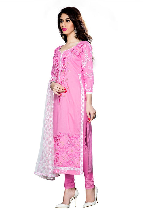 Womens Designer Light Pink Cotton Partywear Salwar Suit Dress Material For Womens