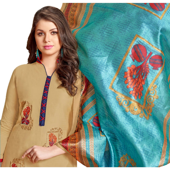 Chanderi Fabric Beige Color Dress Material only in Bigswipe