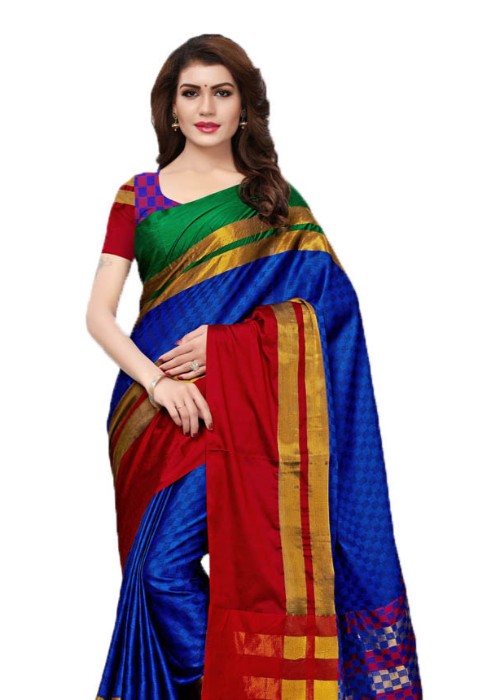 Blue, Red, Green Color Poly Silk Woven Work Saree only in Bigswipe