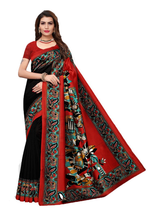 Black, Multi Color Poly Silk Printed Work Saree only in Bigswipe