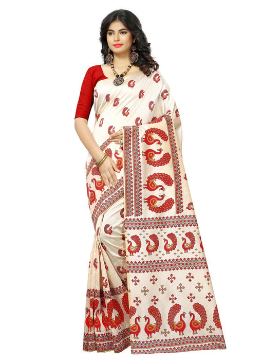 Off White, Maroon Color  Poly Silk Saree only in Bigswipe