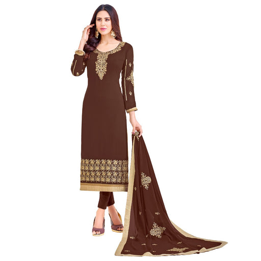 Georgette Fabric Brown  Color Dress Material only in Bigswipe