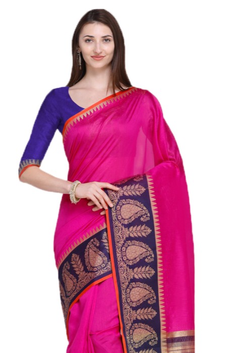 Magenta Color Tussar Silk (Poly Silk) Plain Work Saree only in Bigswipe