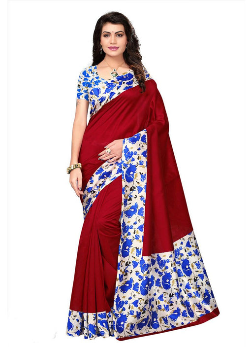 Maroon, Off White, Blue Color Poly Silk Saree only in Bigswipe