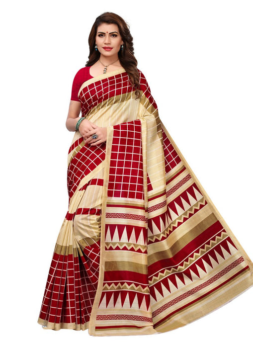 Beige, Maroon Color  Bhagalpuri Silk (Art Silk) Saree only in Bigswipe