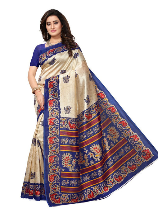 Beige, Blue Color  Poly Silk Saree only in Bigswipe