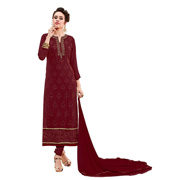 Georgette Fabric Maroon Color Dress Material only in Bigswipe