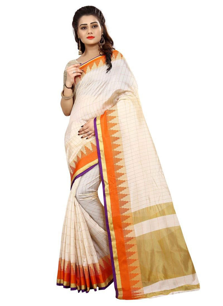 Beige, Orange Color  Poly Silk Saree only in Bigswipe