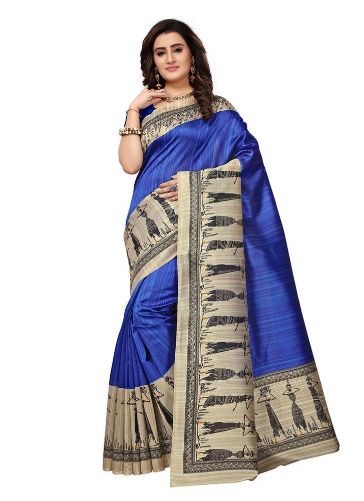 Blue, Beige Color  Poly Silk Saree only in Bigswipe