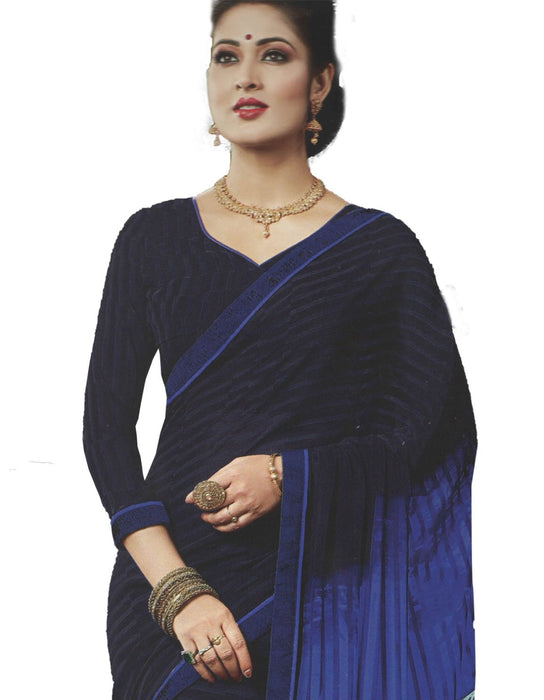 Georgette Digital Saree With Blouse-Dark Blue Color Saree only in Bigswipe