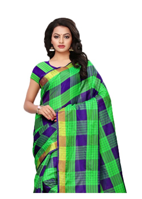 Green, Purple Color Poly Silk Woven Checks Work Saree only in Bigswipe