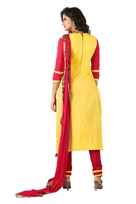 Women's Women's Cotton Embroidered Dress Material (MDMHK12 Yellow)