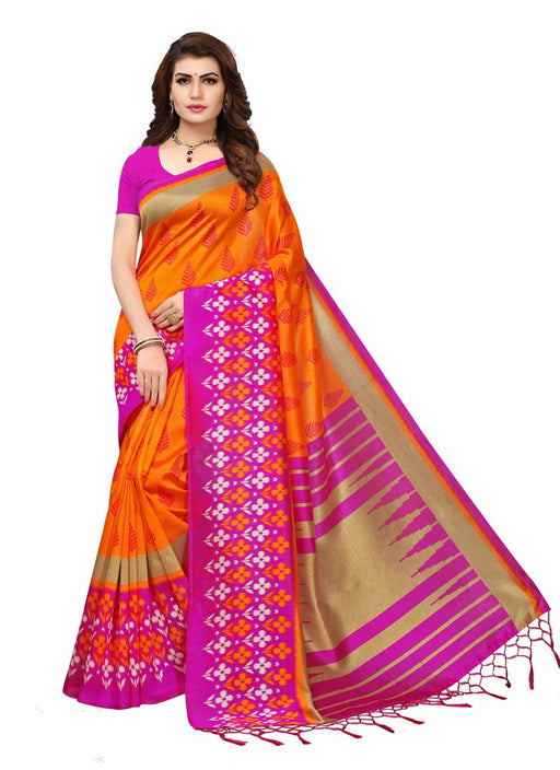 Orange, Pink, Multi Color  Poly Silk Saree only in Bigswipe