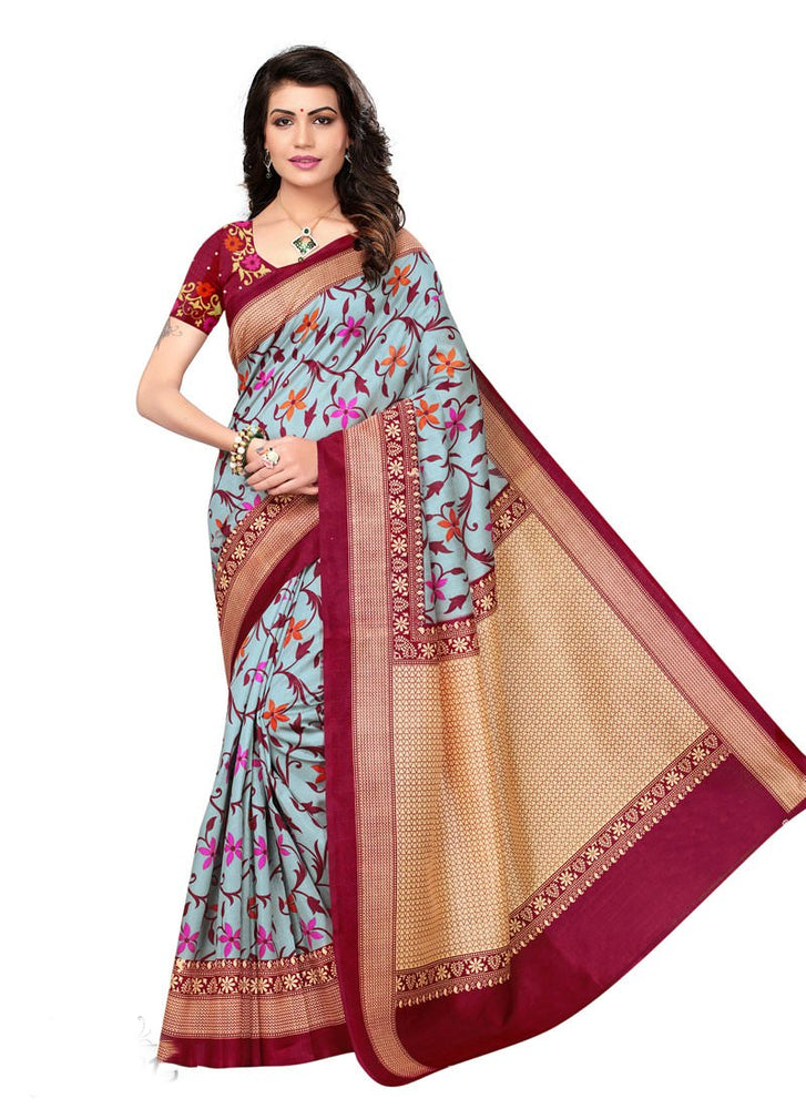 Gray, Maroon Color Bhagalpuri Silk Saree only in Bigswipe