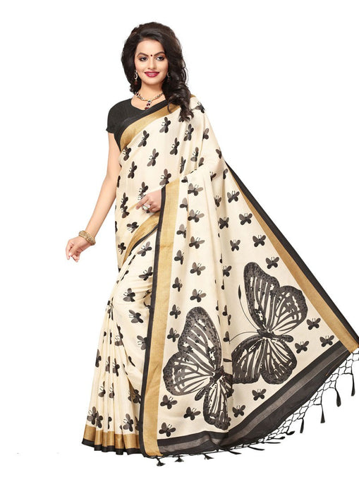 Beige, Black Color  Art Silk Saree only in Bigswipe