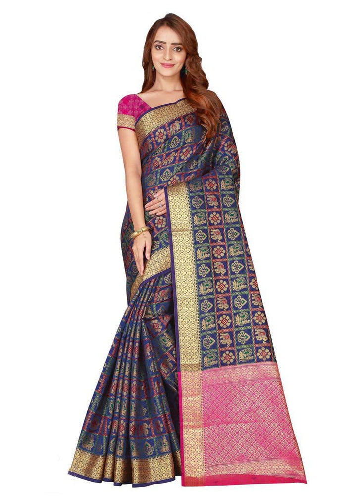 Navy Blue Color  Poly Silk Saree only in Bigswipe