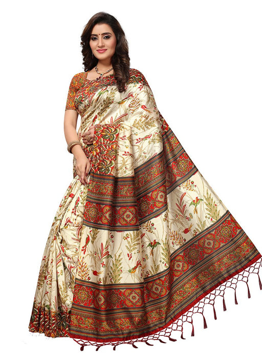 Beige, Red, Multi Color  Poly Silk Saree only in Bigswipe