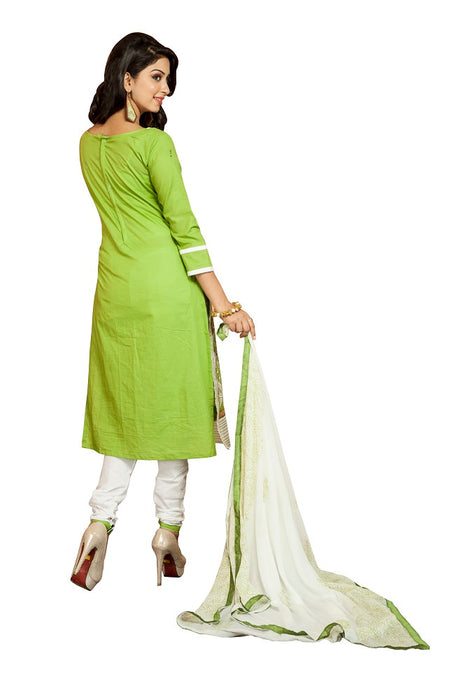 Women's Green Cotton Party wear Embroidered Dress Material (Unstitched Salwar Suit_MDMST12_Green_Freesize)