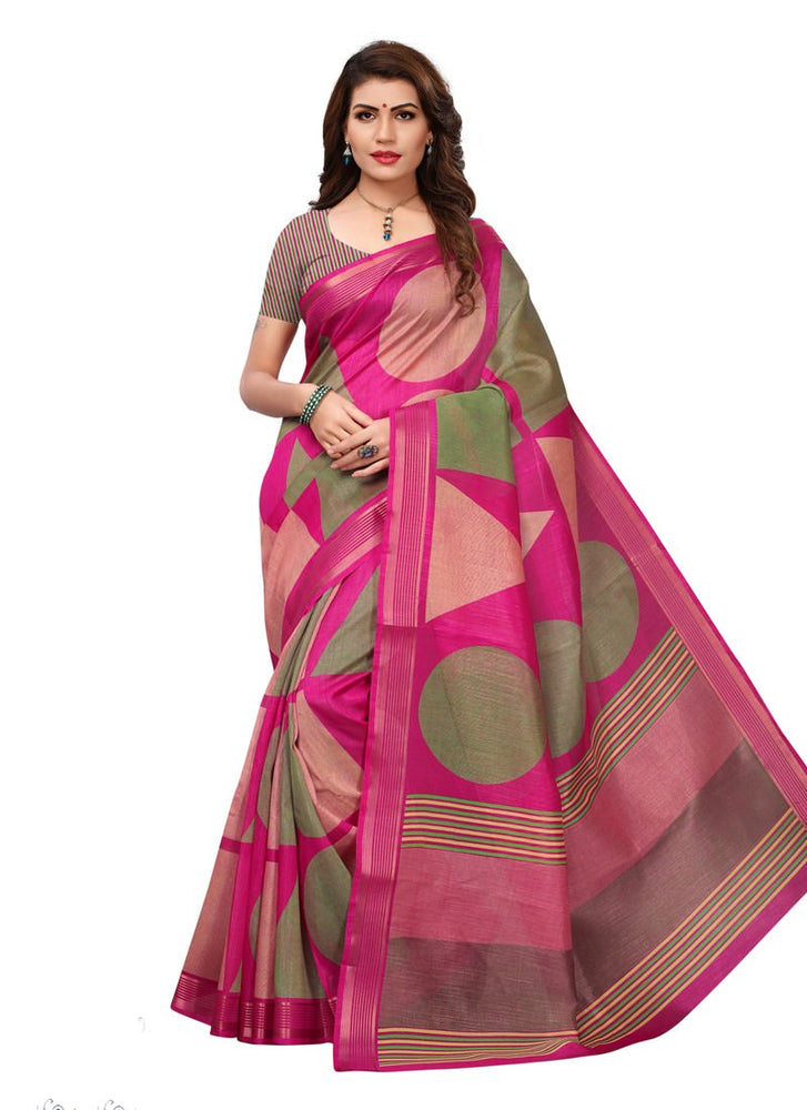 Pink, Multi Color  Bhagalpuri Silk (Art Silk) Saree only in Bigswipe