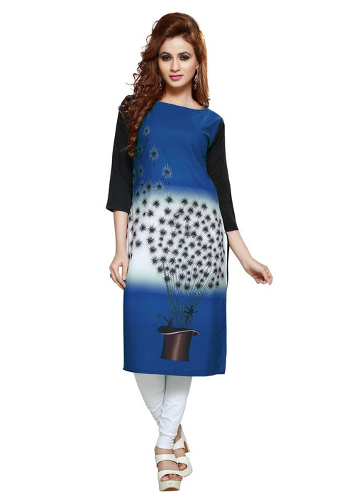 Blue,White Color Printed Poly Crepe Kurti only in Bigswipe