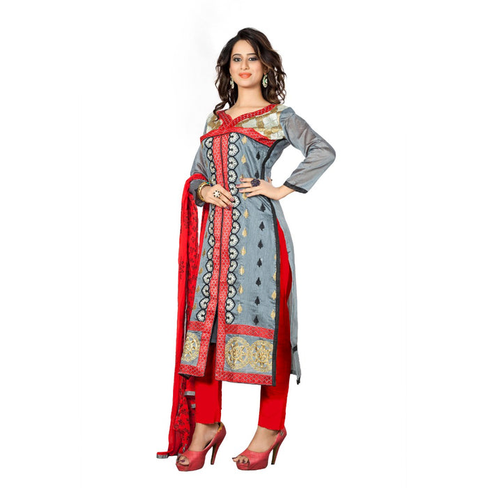 Chanderi Fabric Grey Color Dress Material only in Bigswipe