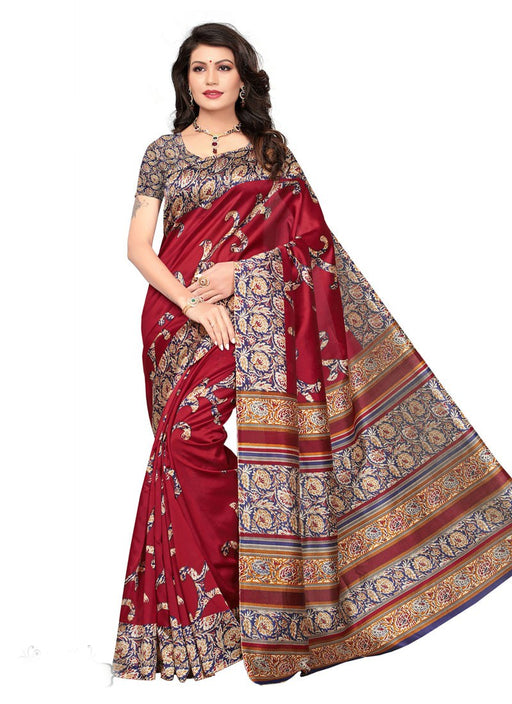 Maroon, Multi Color Poly Silk Saree only in Bigswipe