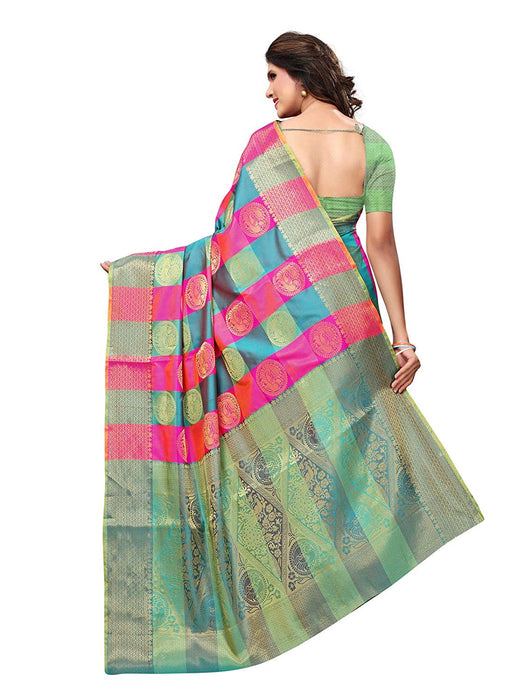 Pink, Turquoise Color Poly Silk Saree only in Bigswipe