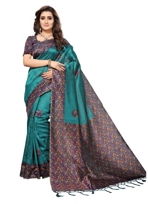 Peacock Green, Multi Color  Poly Silk Saree only in Bigswipe