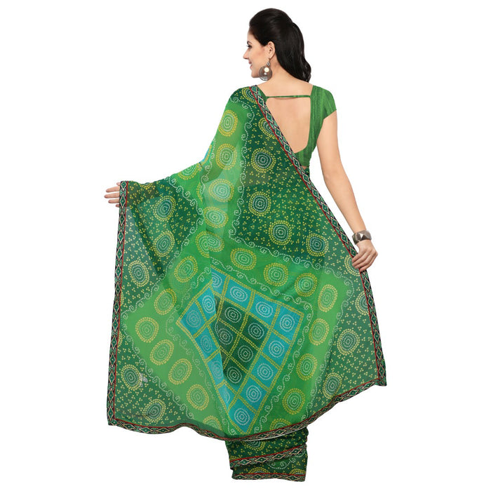 Georgette Fabric Green Color Saree with Blouse only in Bigswipe