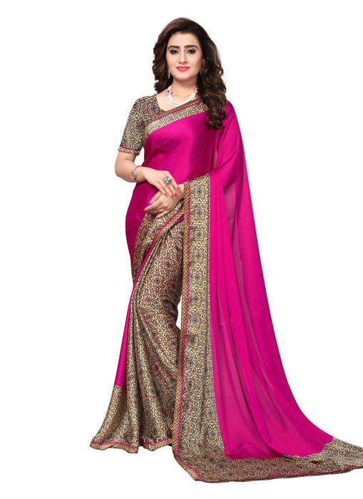 Pink, Beige, Brown Color  Satin Saree only in Bigswipe