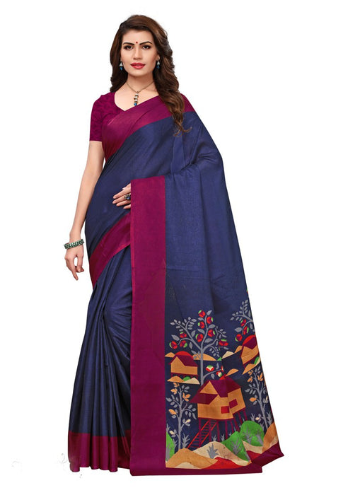 Navy Blue, Magenta Color  Khadi Silk (Art Silk) Saree only in Bigswipe