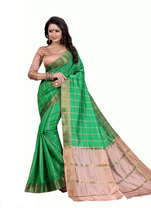 Green Color Chanderi Cotton Saree only in Bigswipe