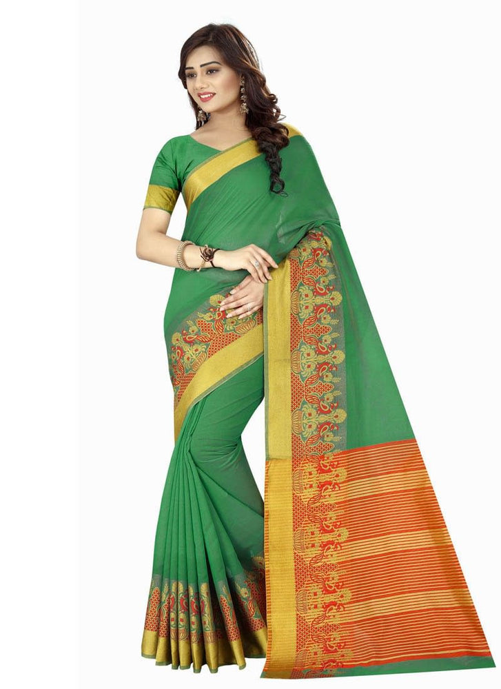 Green, Maroon Color Cotton Silk Saree only in Bigswipe