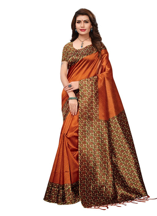 Brown, Multi Color  Poly Silk Saree only in Bigswipe