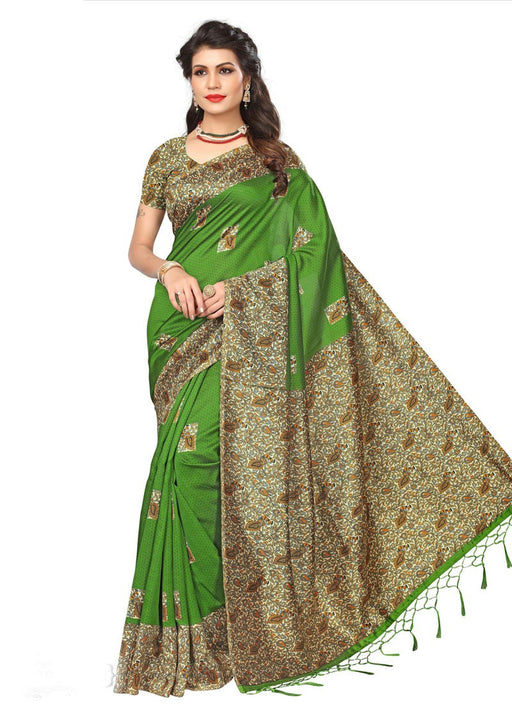 Green, Multi Color Poly Silk Saree only in Bigswipe