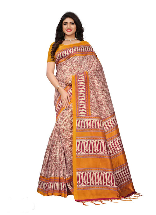 Beige, Yellow Color  Poly Silk Saree only in Bigswipe