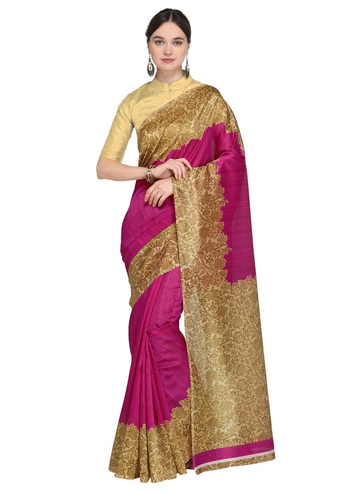 Pink, Cream Color  Poly Silk Saree only in Bigswipe