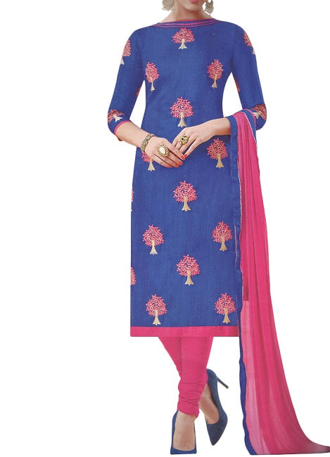 Blue Embroidered Bhagalpuri Silk unstitched  Dress Material For Women only in Bigswipe