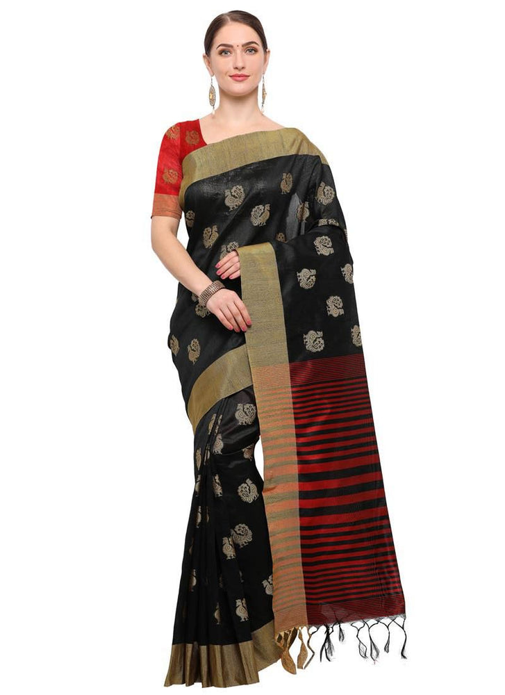 Black Color  Tussar Silk Saree only in Bigswipe